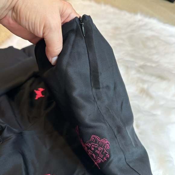 Silk Pants Ankle Side Zip Retro Novelty Print Dogs Travel Pink Embroidered Sz 16 - Picture 7 of 16